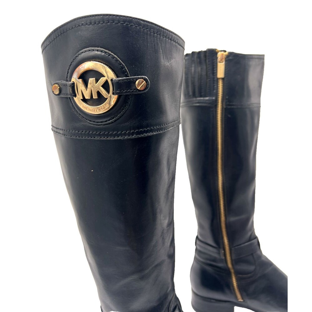 MICHAEL KORS STOCKARD LEATHER TALL RIDING BOOT BLACK SZ 5.5 WIDE CALF - Picture 3 of 16